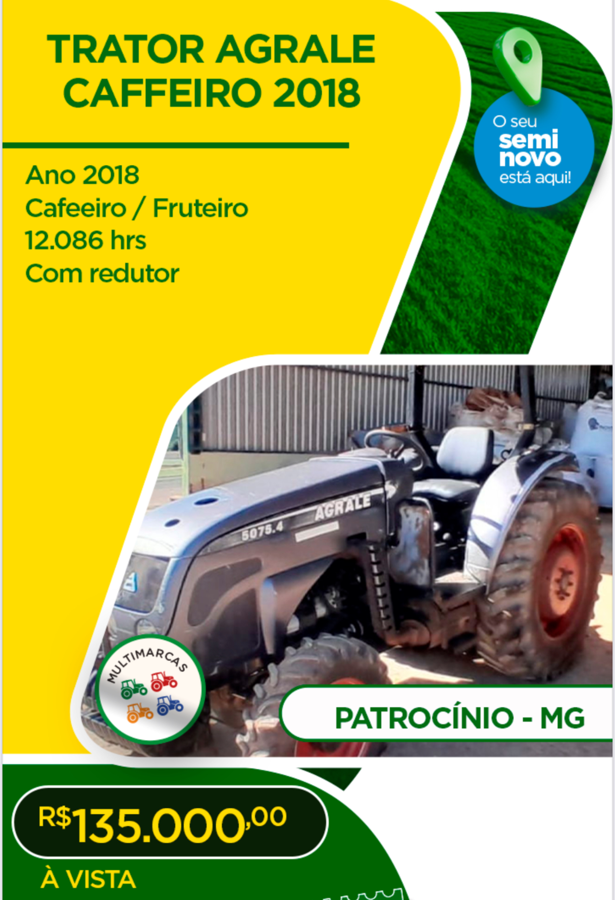 Trator Agrale cafeeiro, ano 2018